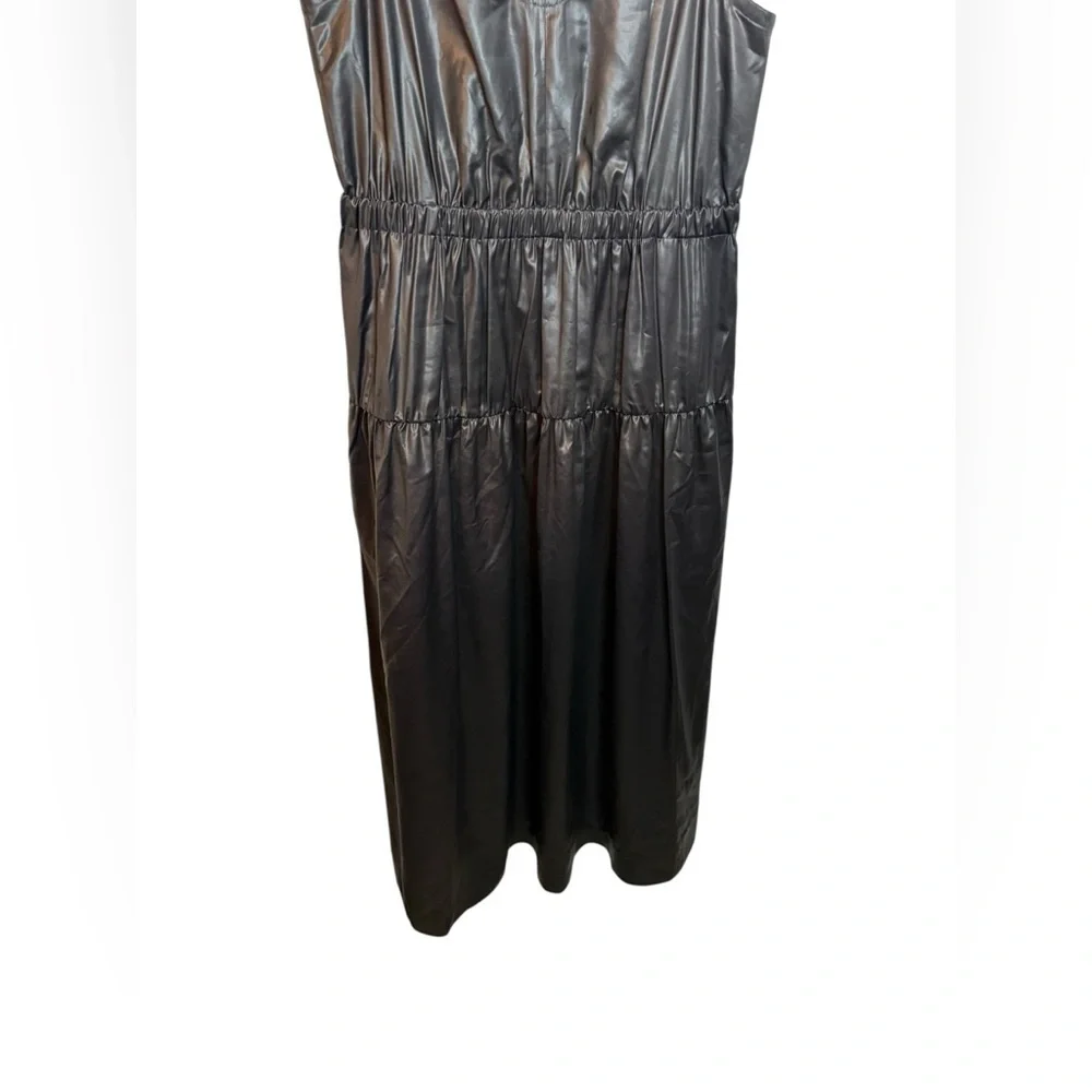TIBI Gray Liquid Tiered V-Neck Midi Dress